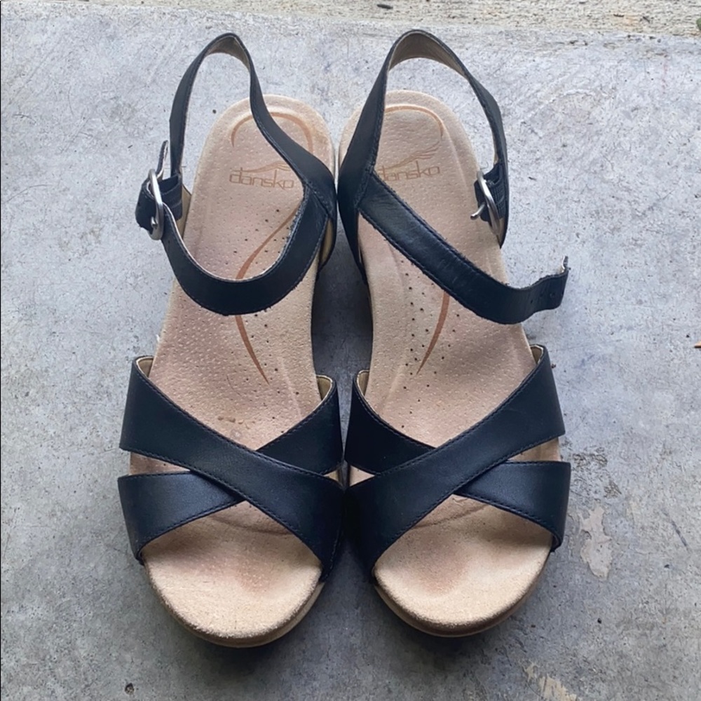 dansko inch black strap heels